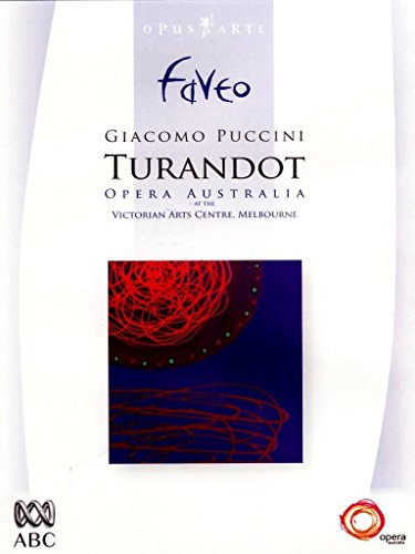 DVD cover for Puccini’s “Turandot” opera with abstract red design.