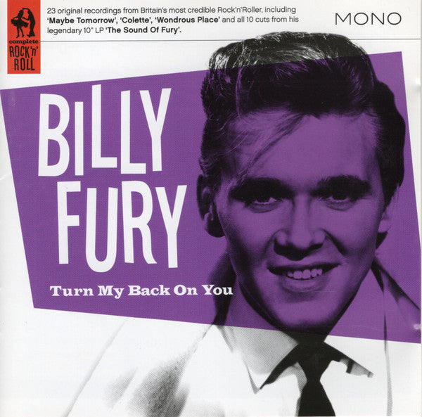 CD cover featuring portrait of singer Billy Fury in purple and white.