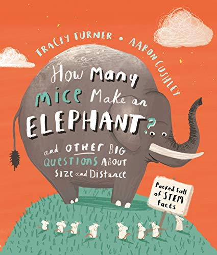 Book cover with illustrated elephant, mice, and text about size and distance.