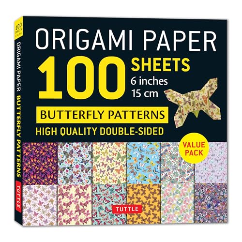 Pack of 100 double-sided origami papers with butterfly patterns shown.