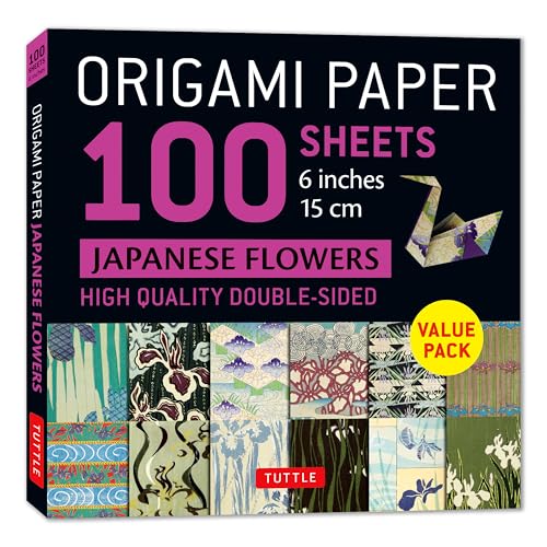 Packaging for 100 sheets of Japanese flower patterned origami paper by Tuttle.