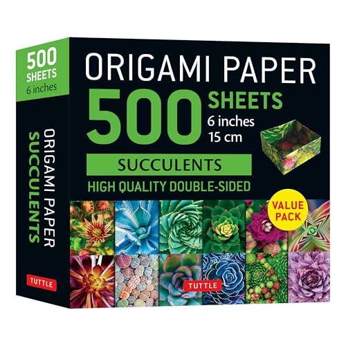 Pack of 500 double-sided origami papers with succulent plant designs.