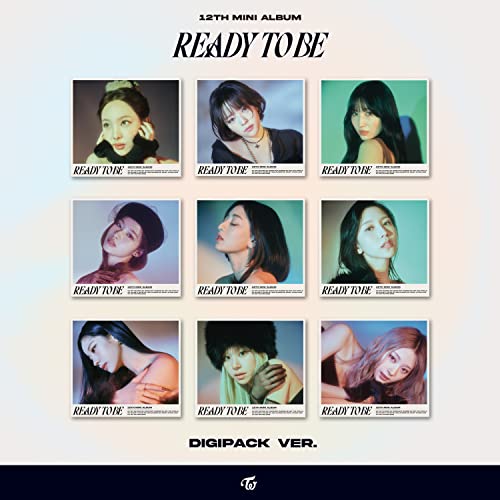 TWICE "READY TO BE" album cover featuring nine portrait photos of the members.