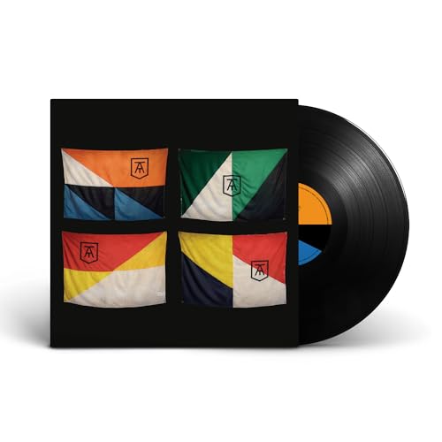 Vinyl record with album cover featuring four colorful, geometric flags.