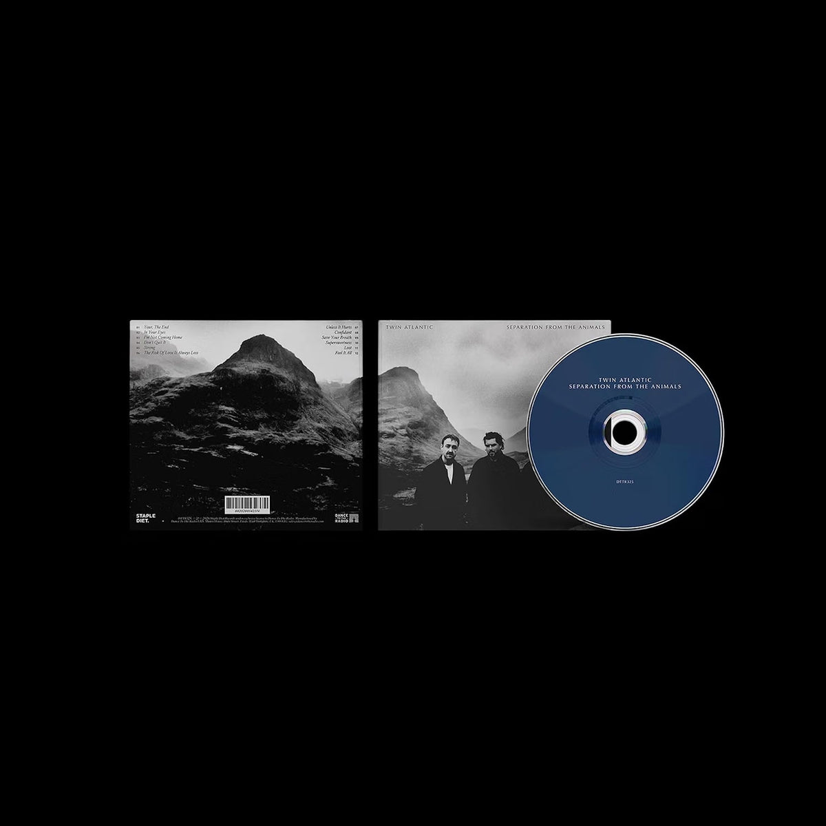 CD case and disc for Twin Atlantic’s “Separation From The Animals,” with mountains.