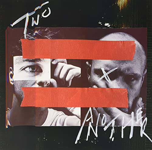 Album cover with fragmented faces obscured by red tape and text.