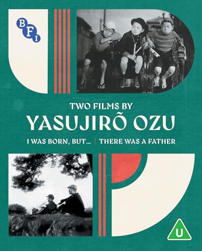 Blu-ray cover for Yasujirō Ozu films, featuring seated figures and landscapes.