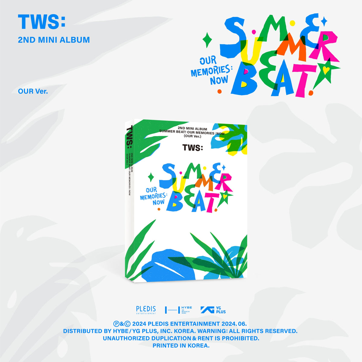 TWS “SUMMER BEAT!” CD cover with colorful text and floral graphics.