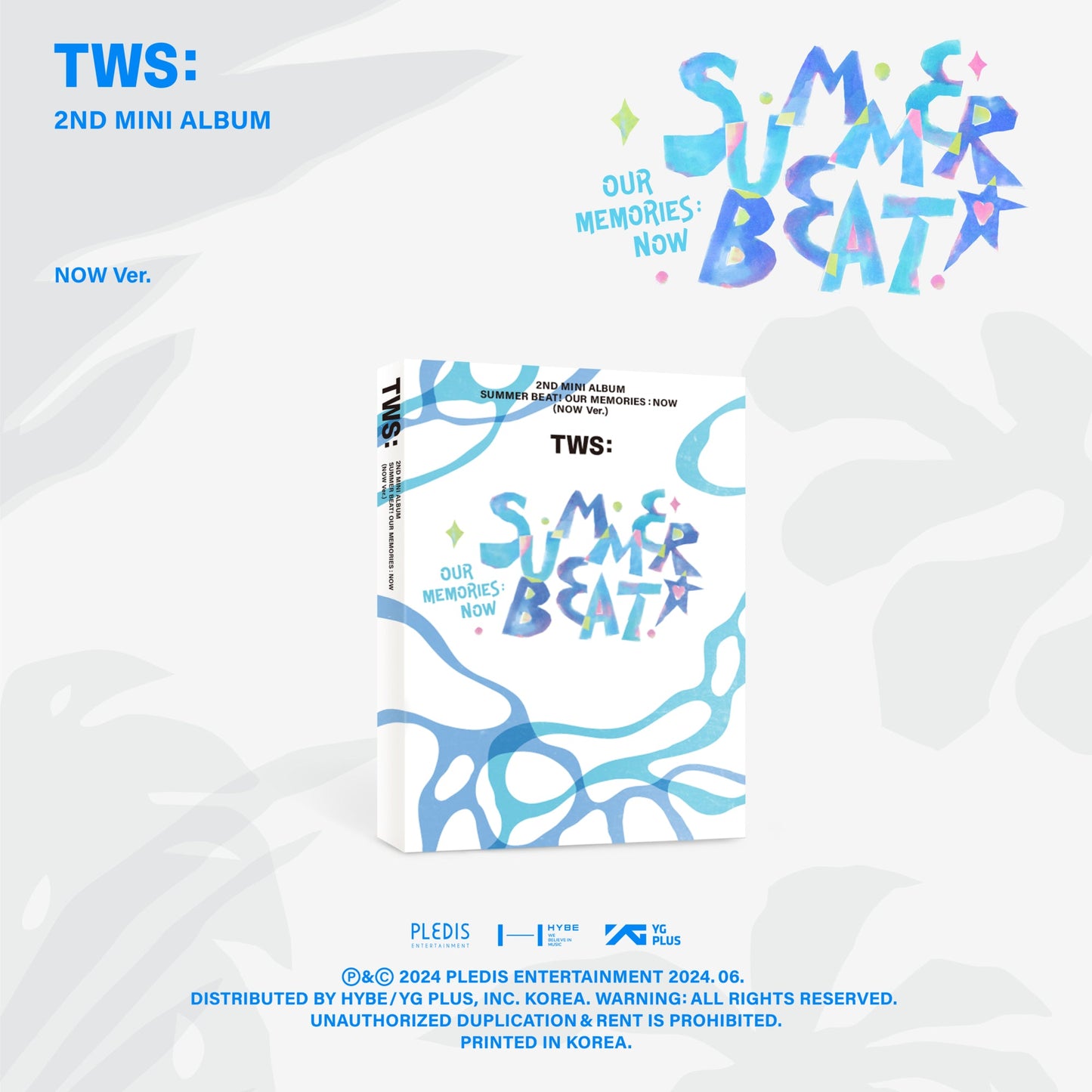 TWS “SUMMER BEAT!” CD album cover with pink and blue abstract design.