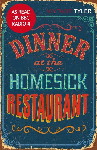 Book cover: "Dinner at the Homesick Restaurant" with vintage typography.