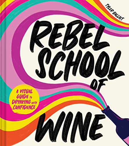 Book cover with bold text, colorful swirls, and a wine bottle illustration.