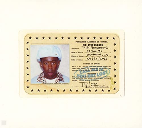 CD case resembling a travel ID with Tyler, The Creator’s portrait.