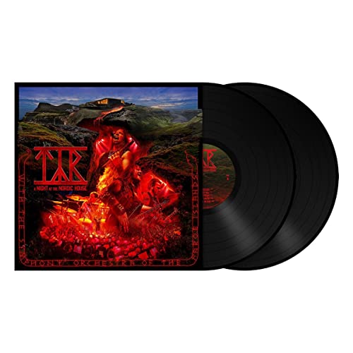 Vinyl record of Tyr album cover with a fiery, mountainous landscape.