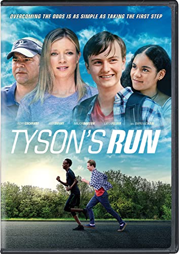 Tyson's Run" DVD cover featuring a boy running with family and friends.
