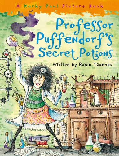 Children’s book cover: a scientist with potions and a curious fox.