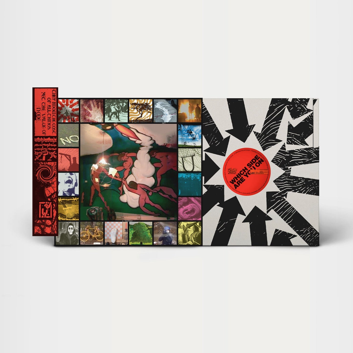 Vinyl record album cover with collage of figures and abstract shapes.