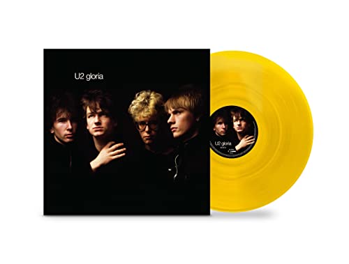 U2 “Gloria” vinyl record with yellow disc and band portrait cover.