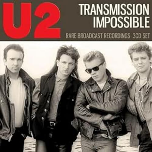 U2 "Transmission Impossible" CD cover with band portrait in black and white.