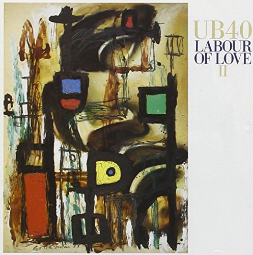 CD cover featuring an abstract painting with dark shapes and text reading UB40 Labour.