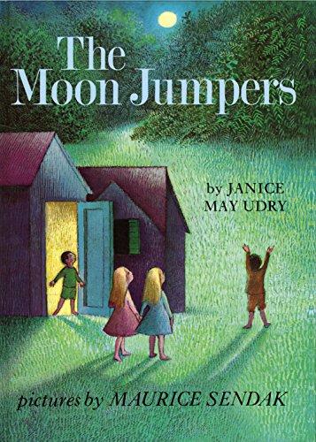Book cover: children near a small house under a full moon.
