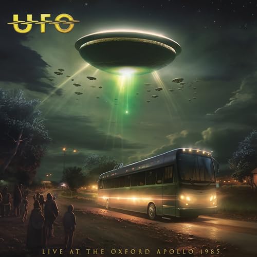 UFO album cover: a UFO over a bus and onlookers.
