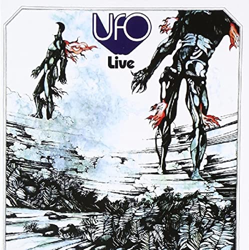 UFO "Live" CD cover: dark illustration of alien figures in a landscape.