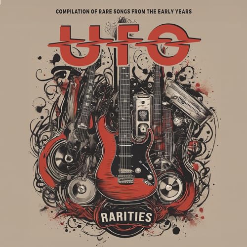 UFO "Rarities" CD cover with guitars, amplifiers, and swirling designs.