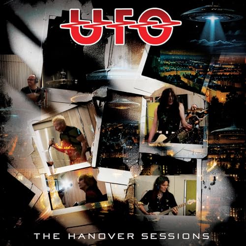 UFO album cover featuring band members and a flying saucer image.