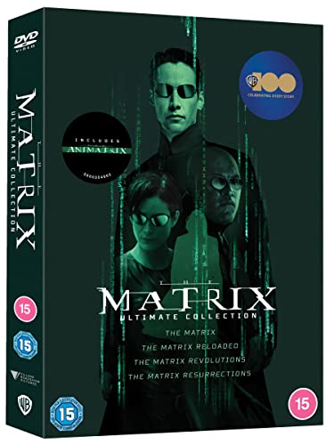 DVD case for "The Matrix Ultimate Collection" featuring Keanu Reeves and Carrie-Anne Moss.
