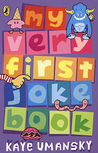 "Children's book cover with colorful title 'my very first joke book' and cartoon illustrations on purple background."