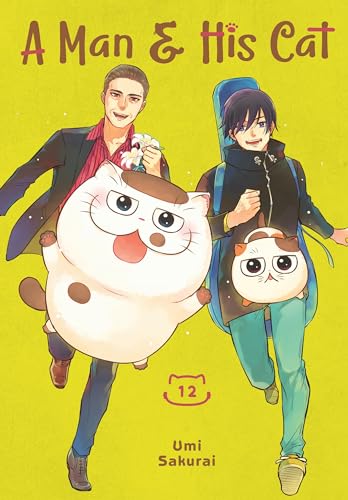 Manga cover: man, cat on shoulder, and another cat in a backpack.