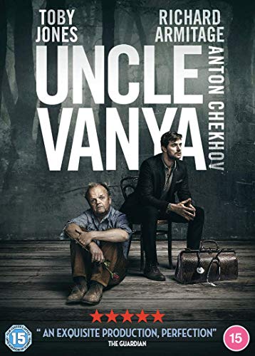 DVD cover for "Uncle Vanya" featuring two men in a dimly lit, wooden room.