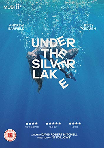 A woman floats underwater with the movie title Under The Silver Lake overlaid.