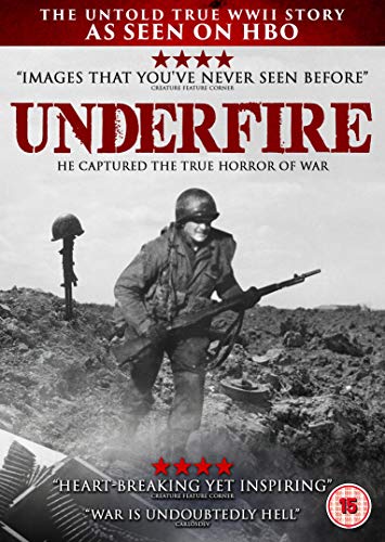 DVD cover for "Underfire" with soldier in combat, helmet, and rifle, and a grave.