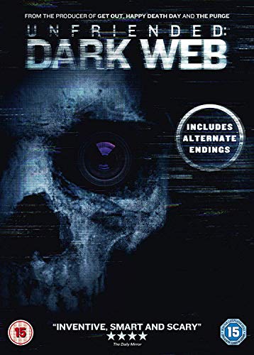 “Unfriended: Dark Web” DVD cover with a distorted face and security camera.