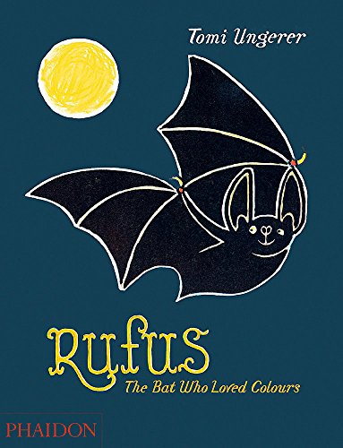 A black bat flies in a dark blue night sky near a yellow moon.