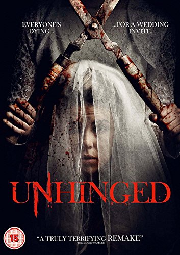 DVD cover for "Unhinged" showing a bride with crossed knives at her face.