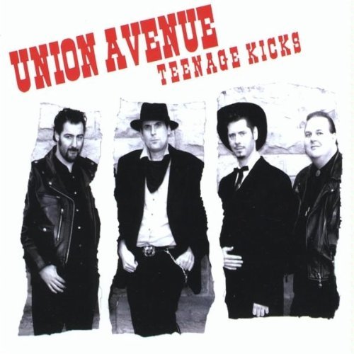 CD cover for Union Avenue’s “Teenage Kicks” featuring four men in dark clothing.