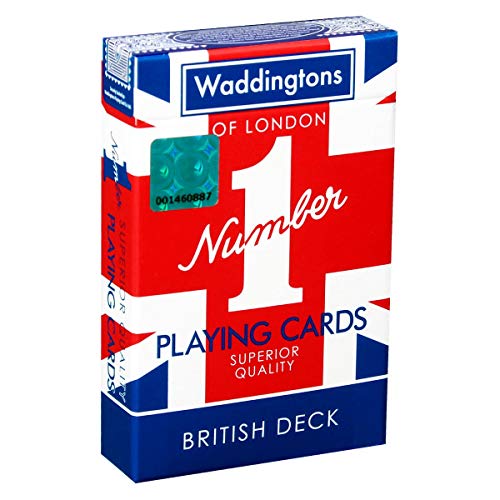 Playing cards with a Union Jack design and large number one.
