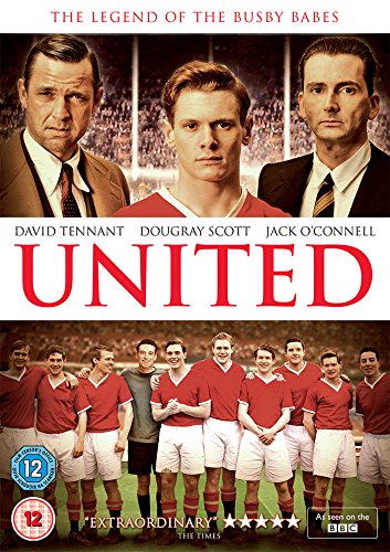 DVD cover of "United" featuring three men in suits and a soccer team in red.