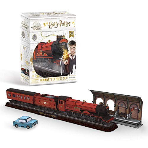 Red Hogwarts Express 3D puzzle with train, platform, and box.
