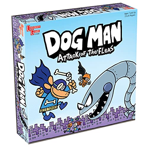 Dog Man Attack of the Fleas board game box featuring cartoon characters on blue.