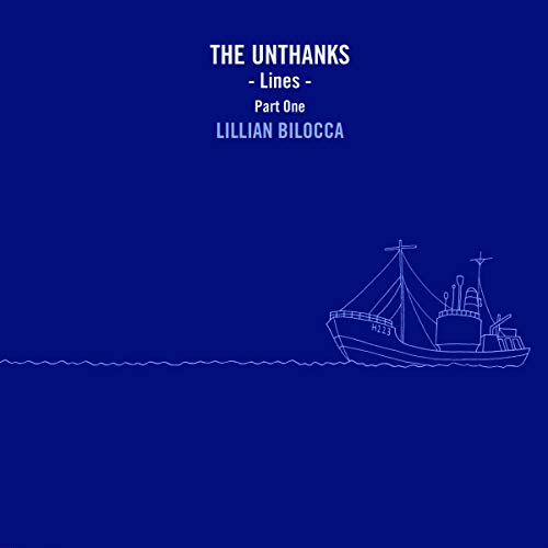 Album cover with white text on a blue background featuring a line-art fishing boat.