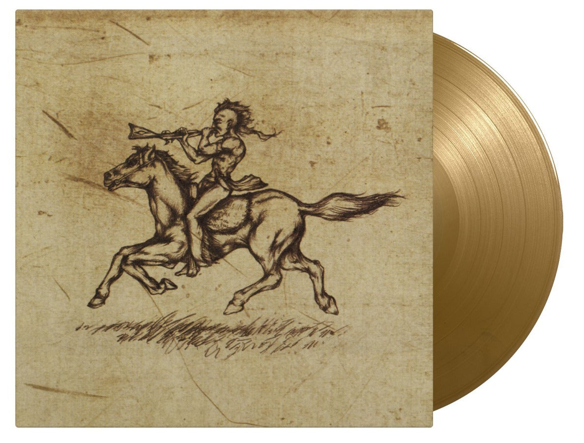 Vinyl record with cover art depicting a sketched rider on horseback.