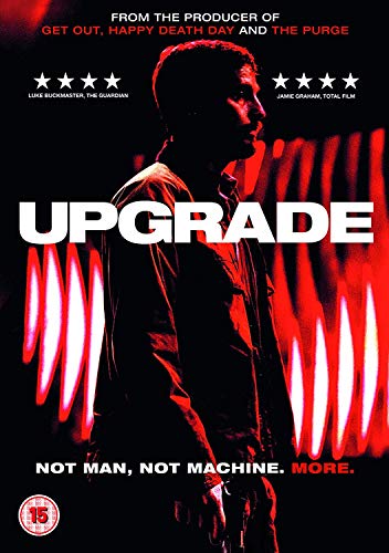 DVD cover art for Upgrade featuring a man in silhouette against red neon lights.