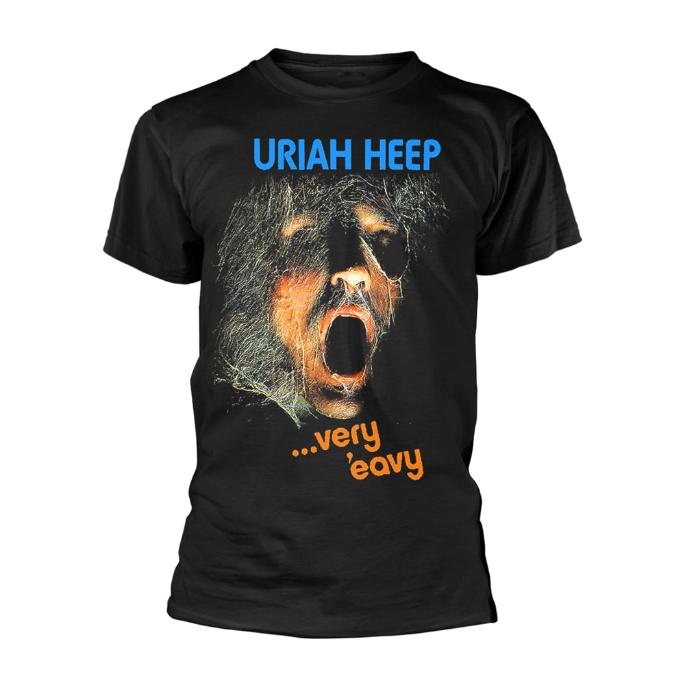 Black t-shirt with Uriah Heep album art of a screaming face.