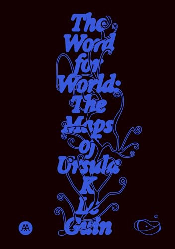 Book cover with blue, swirling, vine-like typography on a black background.