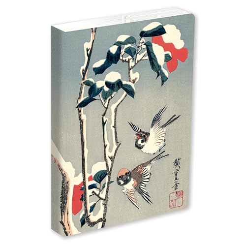 Notebook cover with Hiroshige’s sparrows and camellias in the snow print.