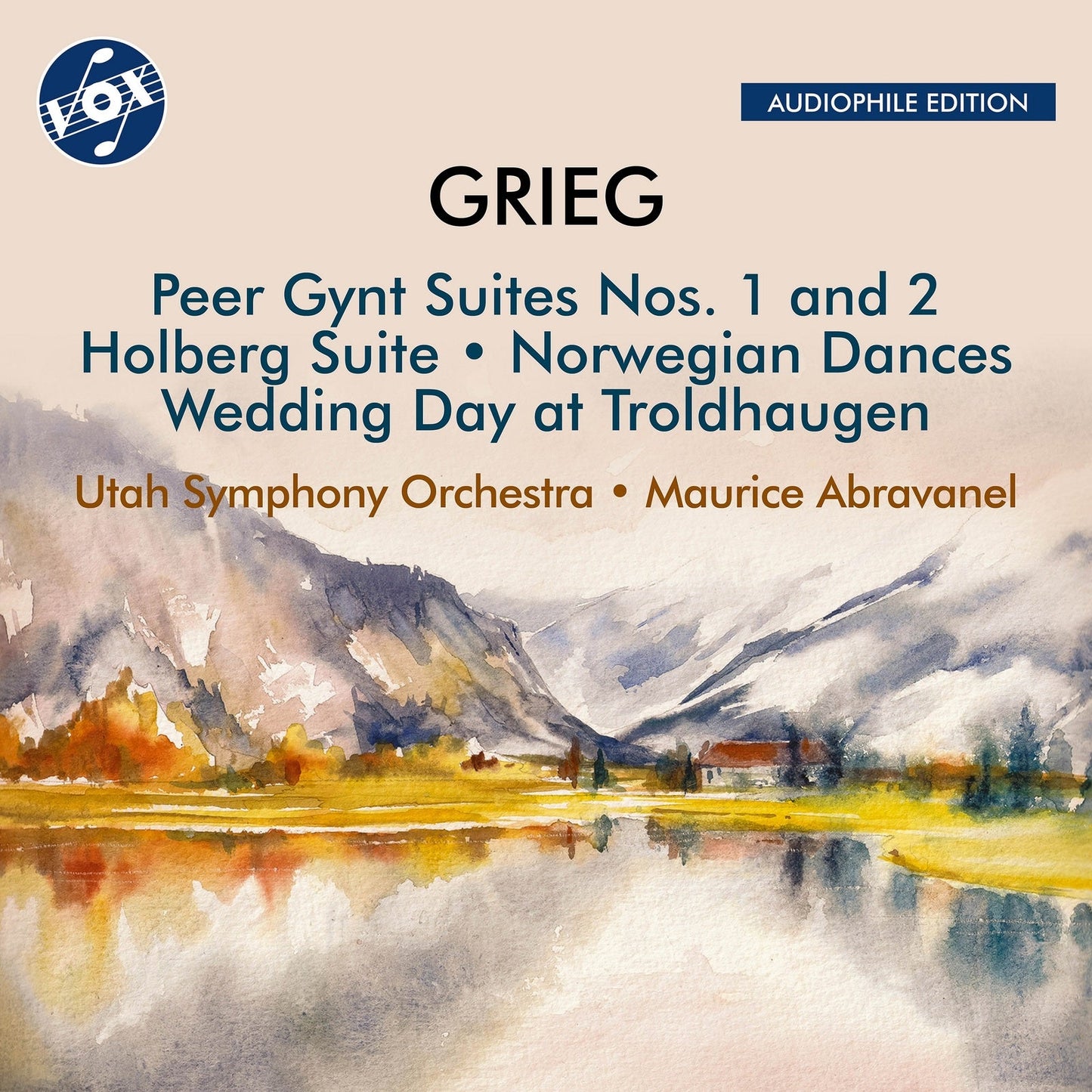 CD cover for Grieg’s “Peer Gynt” with a mountain landscape.