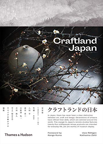 Book cover: "Craftland Japan" featuring a ceramic vase and blossoming branches.